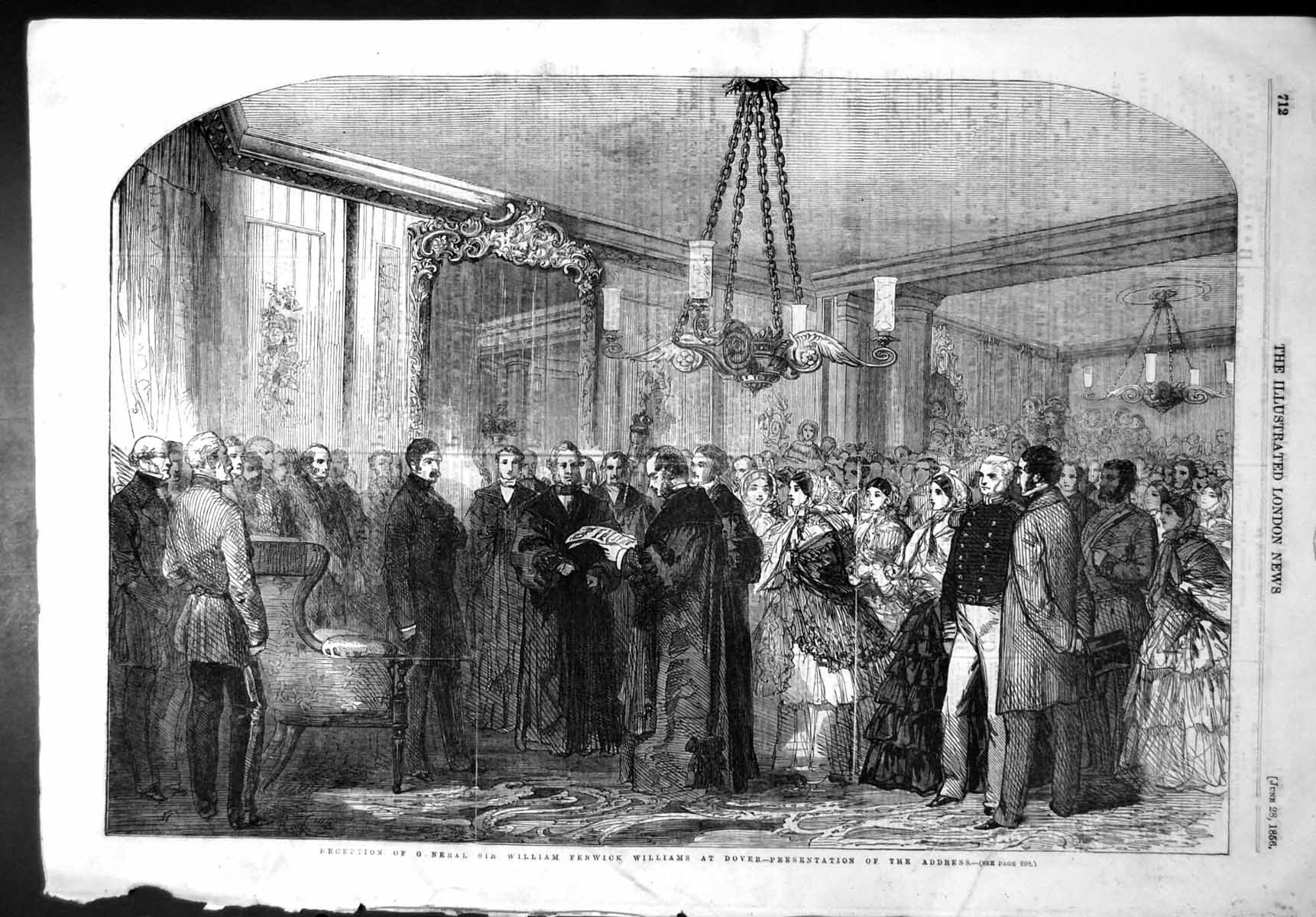 Antique Old Print Reception Gen William Fenwick Williams Dover Address 1856