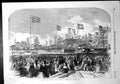 Original Old Antique Print Opening New Docks West Hartlepool Flags Flying 1856
