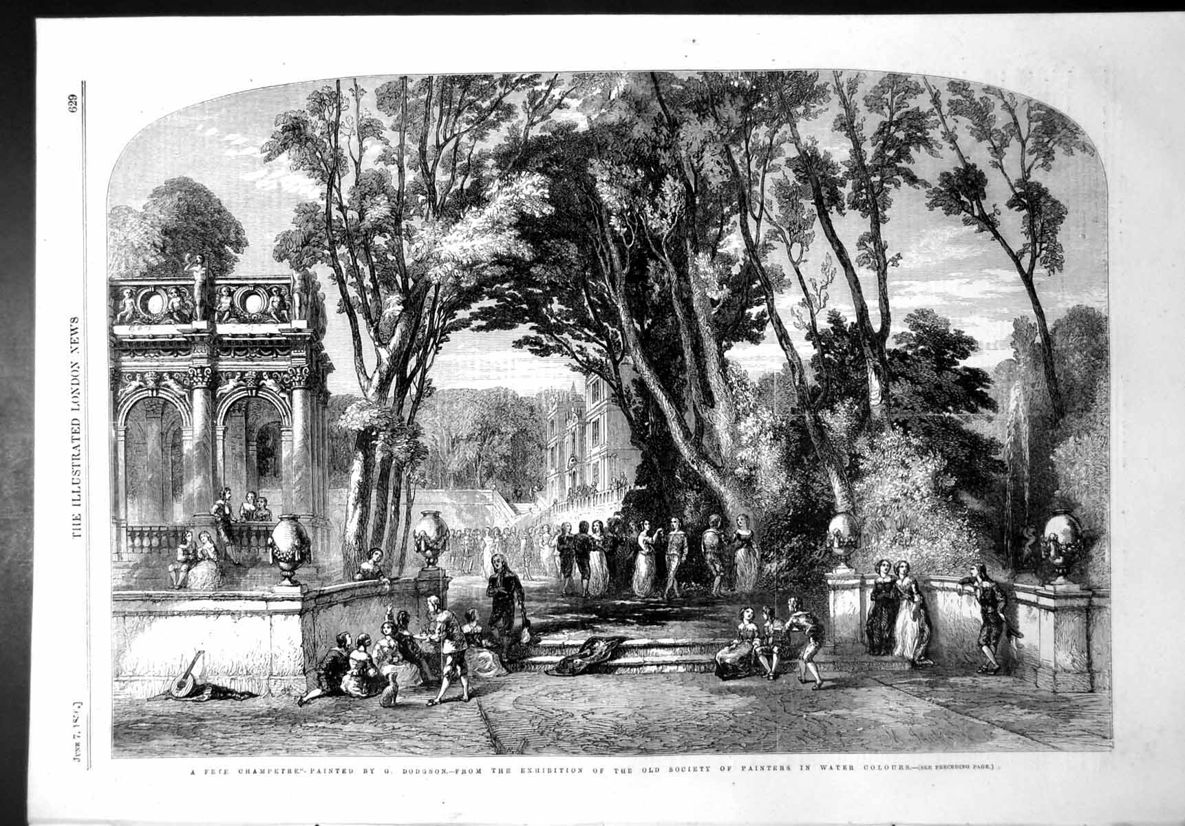 Antique Print Fete Champetre G Dodgson Society Painters Water Colours 1856 19th