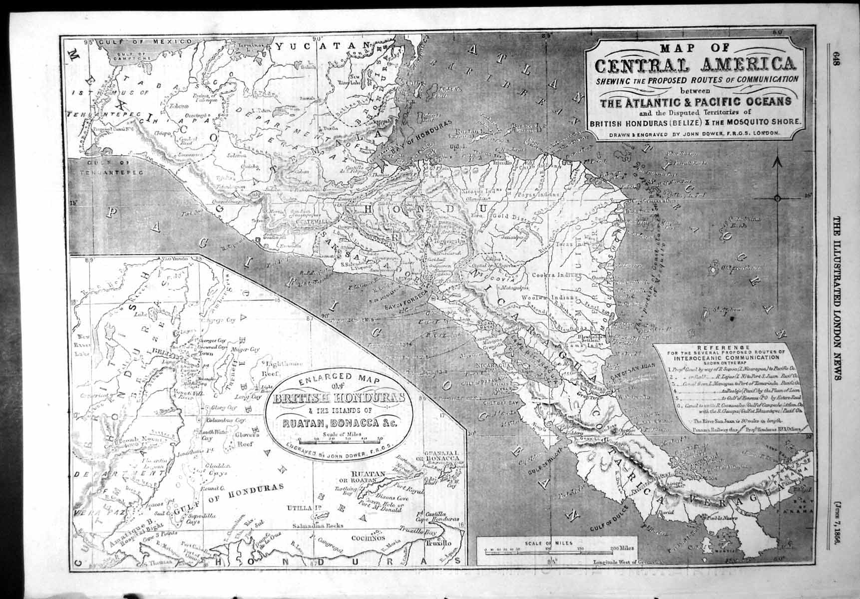 Old Print Map Central America Proposed Routes Atlantic Pacific Oceans1856 19th