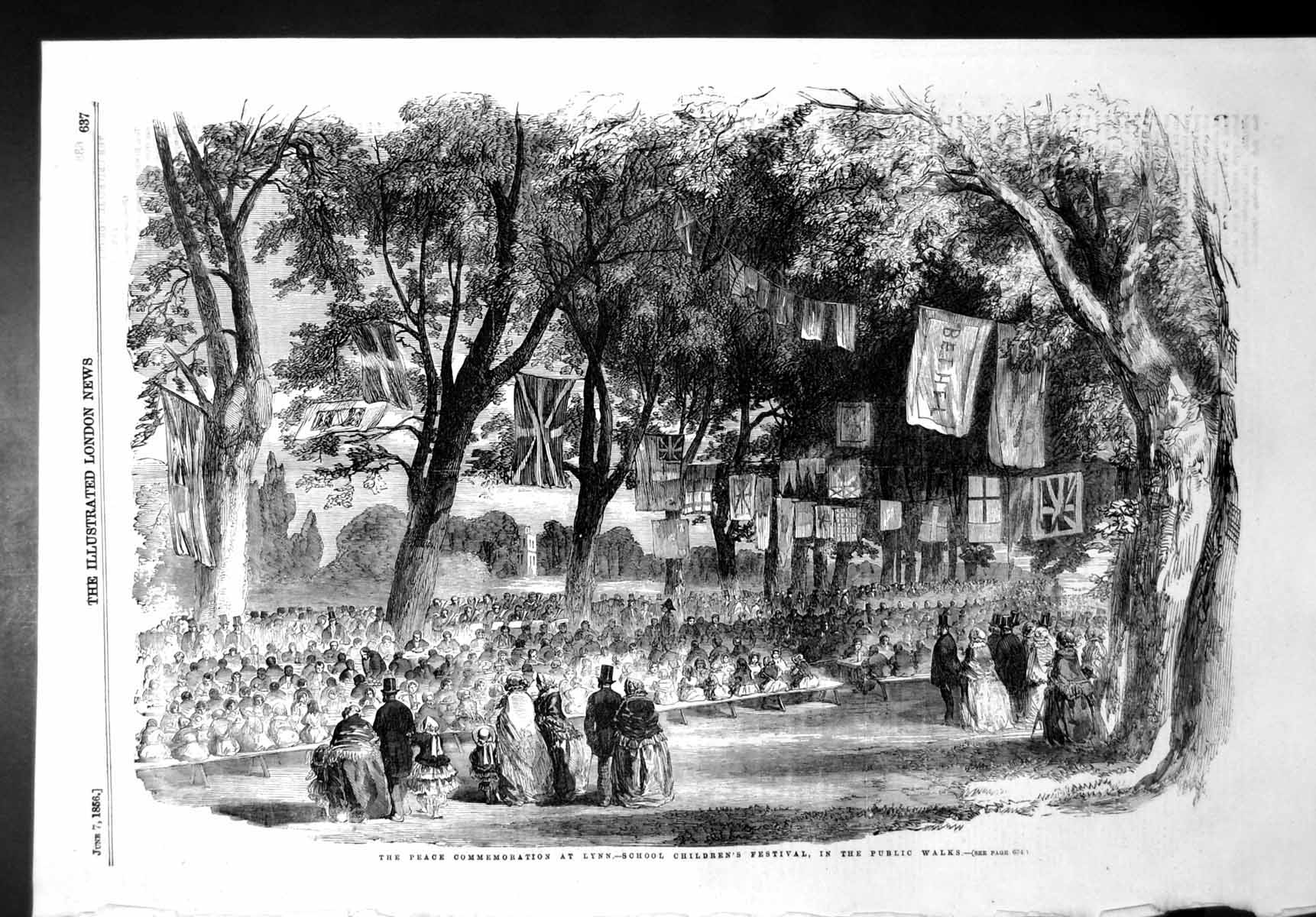 Old Antique Print Peace Commemoration Lynn School Childrens Festival 1856 19th