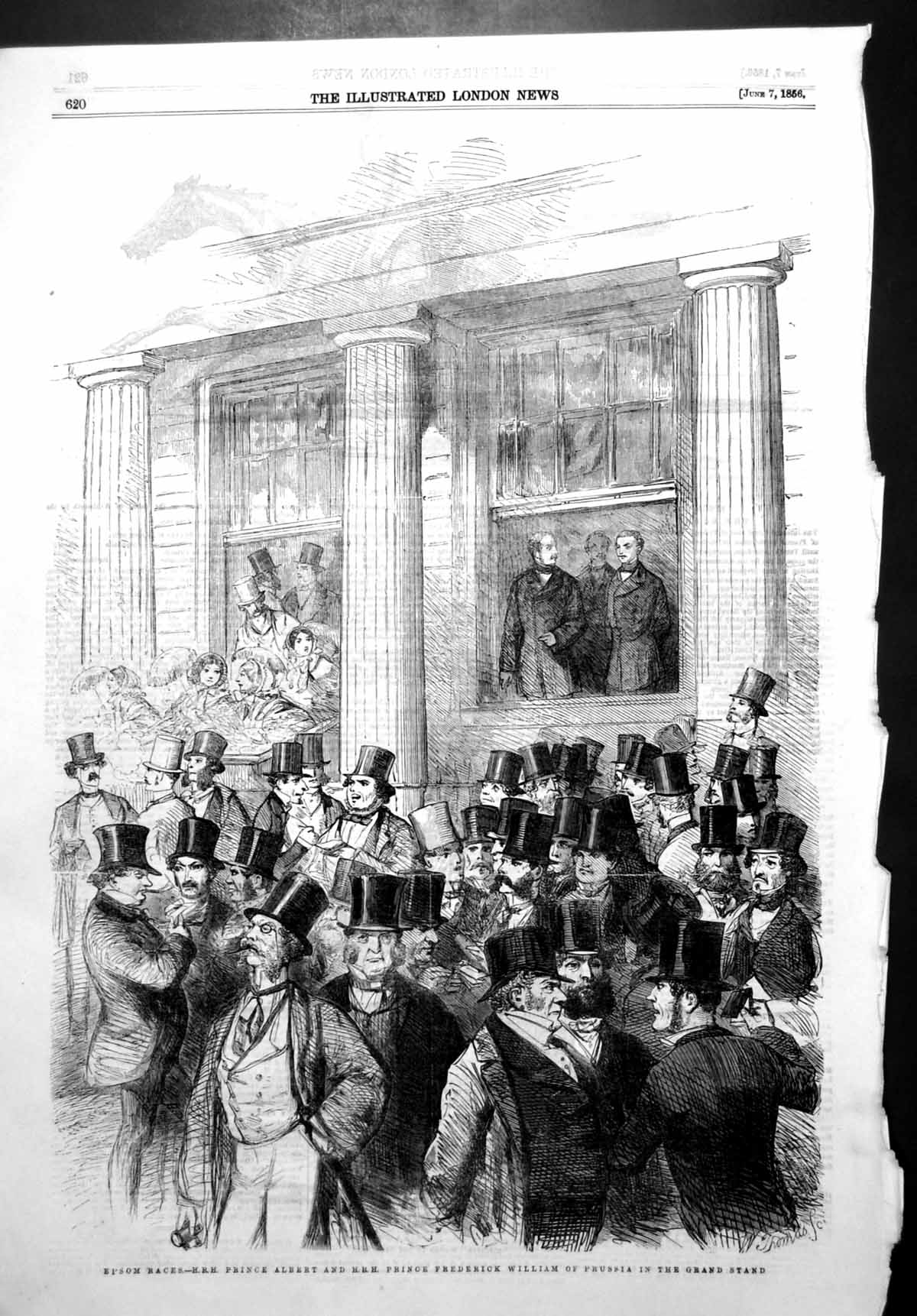 Old Print Epsom Races Prince Albert Prince Frederick William Prussia 1856 19th