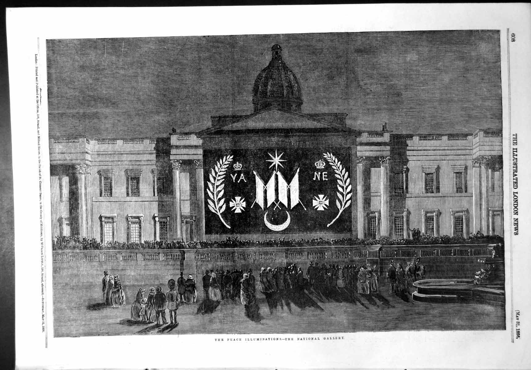 Original Old Antique Print Peace Illuminations National Gallery 1856 Victorian