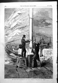 Antique Old Print Peace Rejoicings Hoisting Royal Standard Tower London 1856