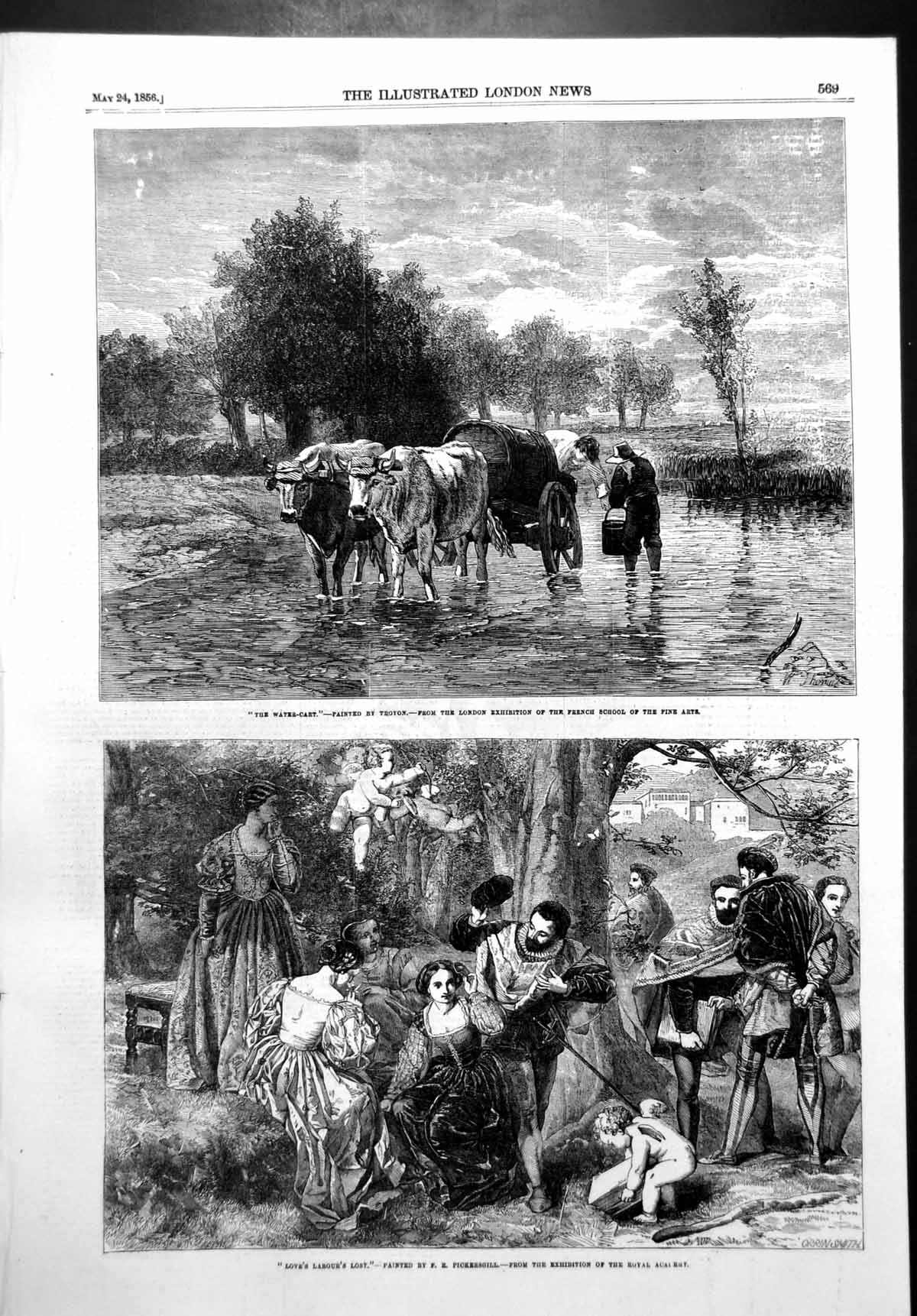 Old Antique Print Water Cart Troyon Loves Labour Lost Fr Pickersgill 1856 19th
