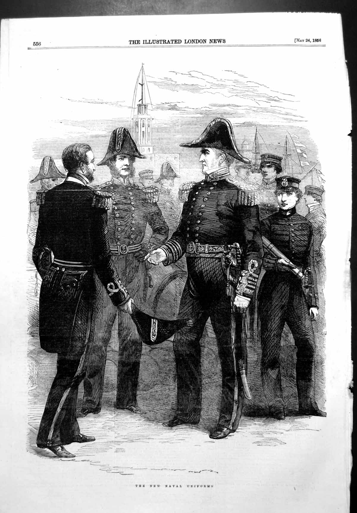 Old Print New Naval Uniforms Admiral Captain Lieutenant Cadet 1856 Ref.2 19th