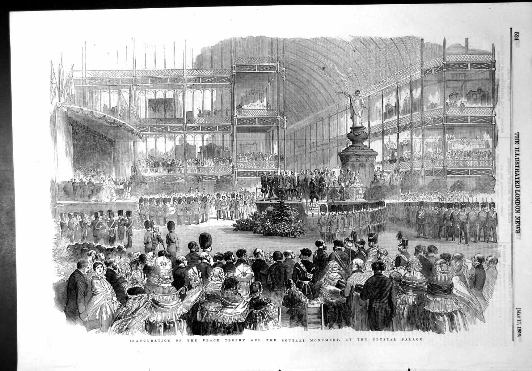 Antique Print Inauguration Peace Trophy Scutari Monument Crystal Palace1856