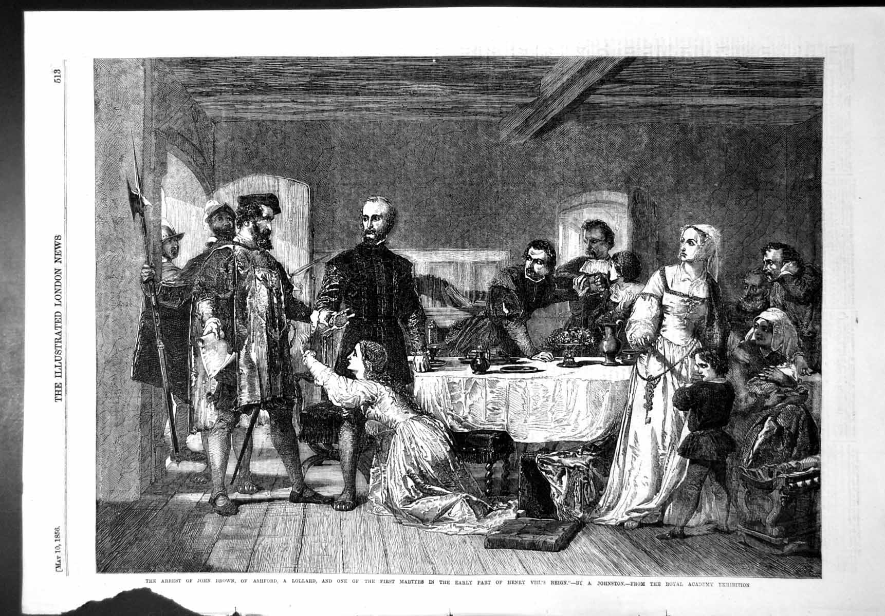 Old Print Arrest John Brown Ashford Lollard First Martyr Henry Viii 1856 19th