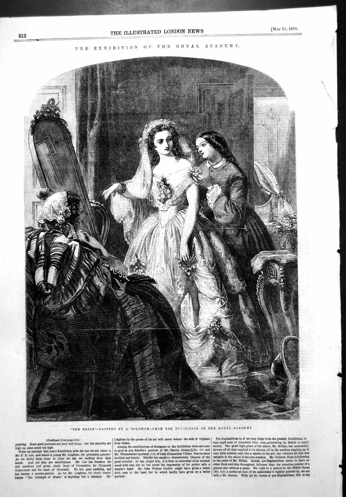 Original Old Antique Print Bride A Solomon Exhibition Royal Academy 1856 19th
