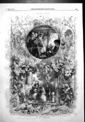 Antique Old Print May Queen Going A Maying Dressing Girl Flowers Hair 1856 19th