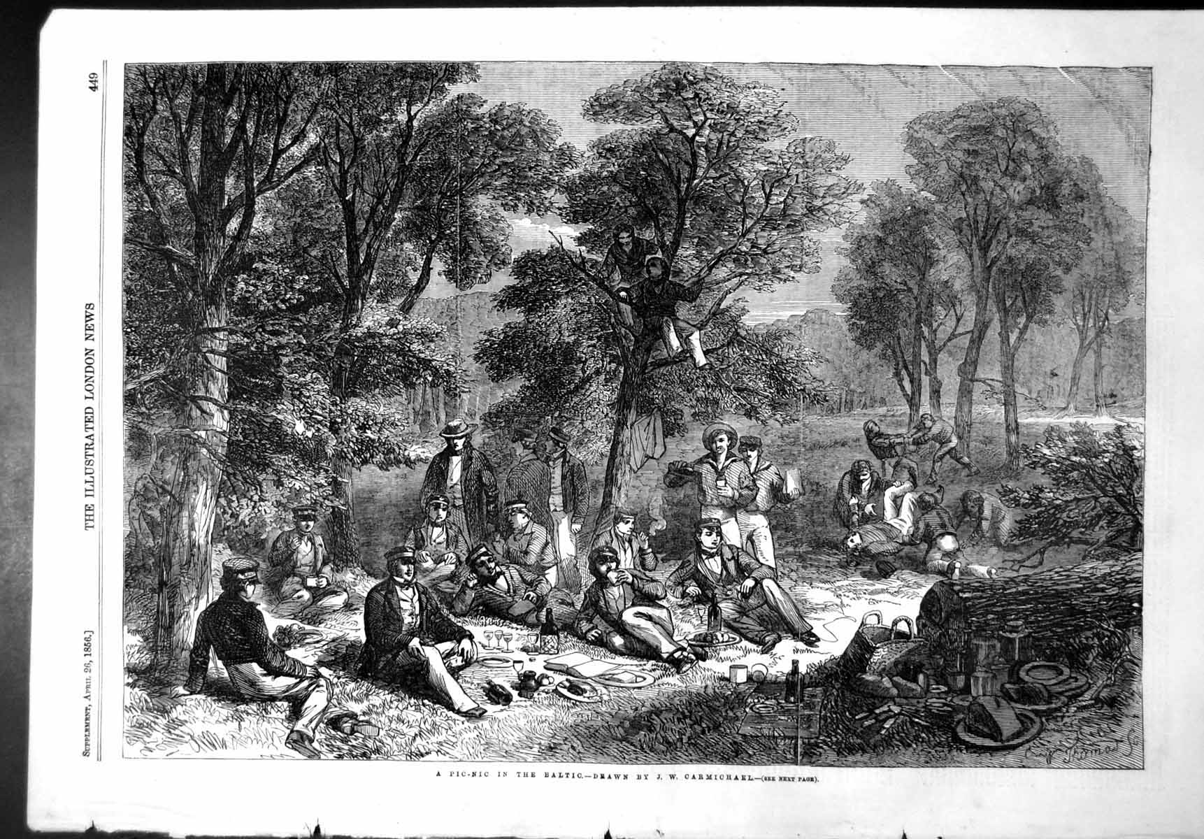 Antique Print Picnic Baltic Jw Carmichael Officers Hms Edinburgh Relax 1856