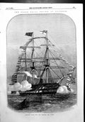 Antique Old Print Grand Naval Review Spithead Under Way Manning Yards 1856 19th