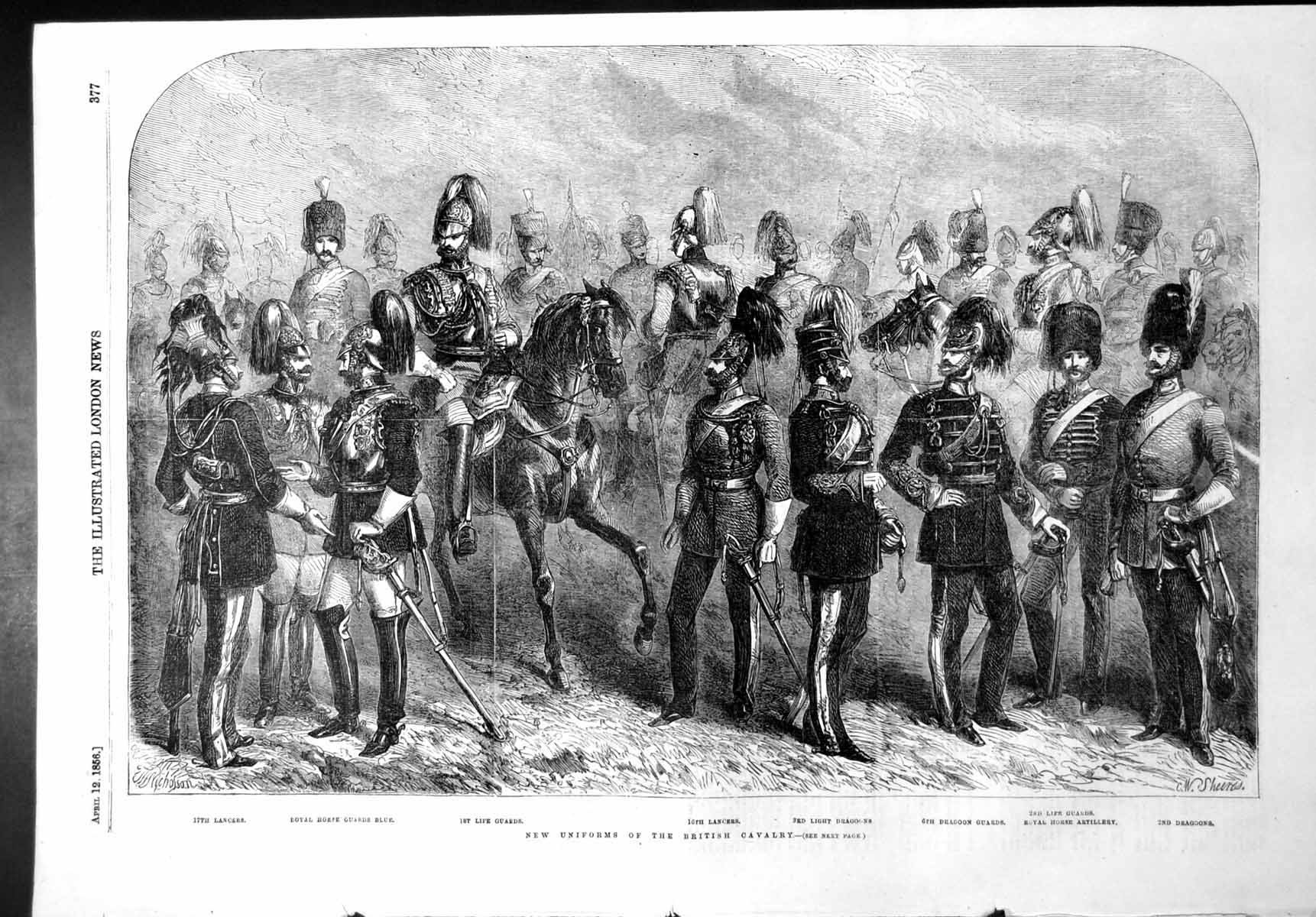 Antique Print New Uniforms British Cavalry Lancers Dragoons Lifeguards 1856