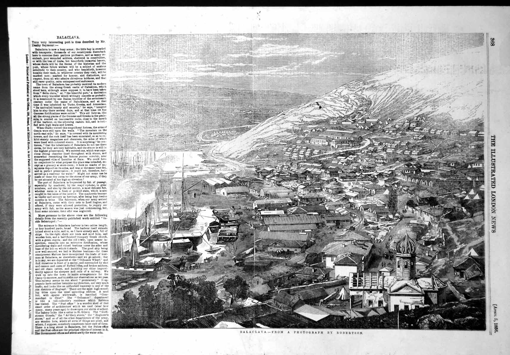 Old Antique Print Balaclava Photo Robertson Town Bay Crowded Boats 1856 19th