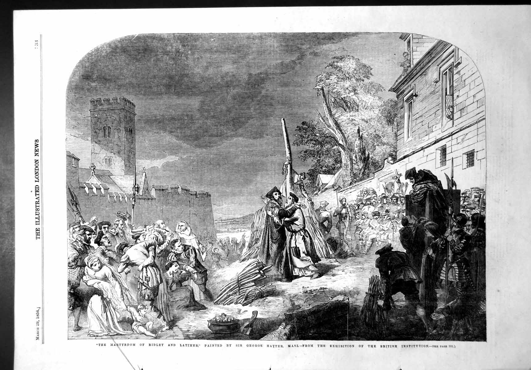 Old Print Martyrdom Ridley Latimer Sir George Hayter Br Institution 1856 19th