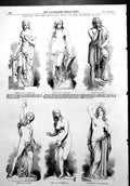 Old Print Statues Egyptian Hall Mansion House Timon Egeria Griselda 1856 19th