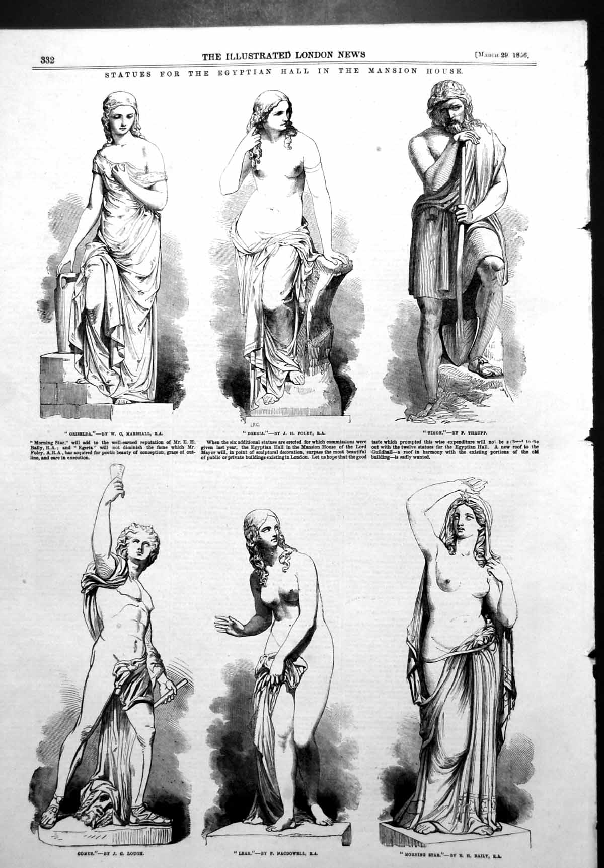 Old Print Statues Egyptian Hall Mansion House Timon Egeria Griselda 1856 19th