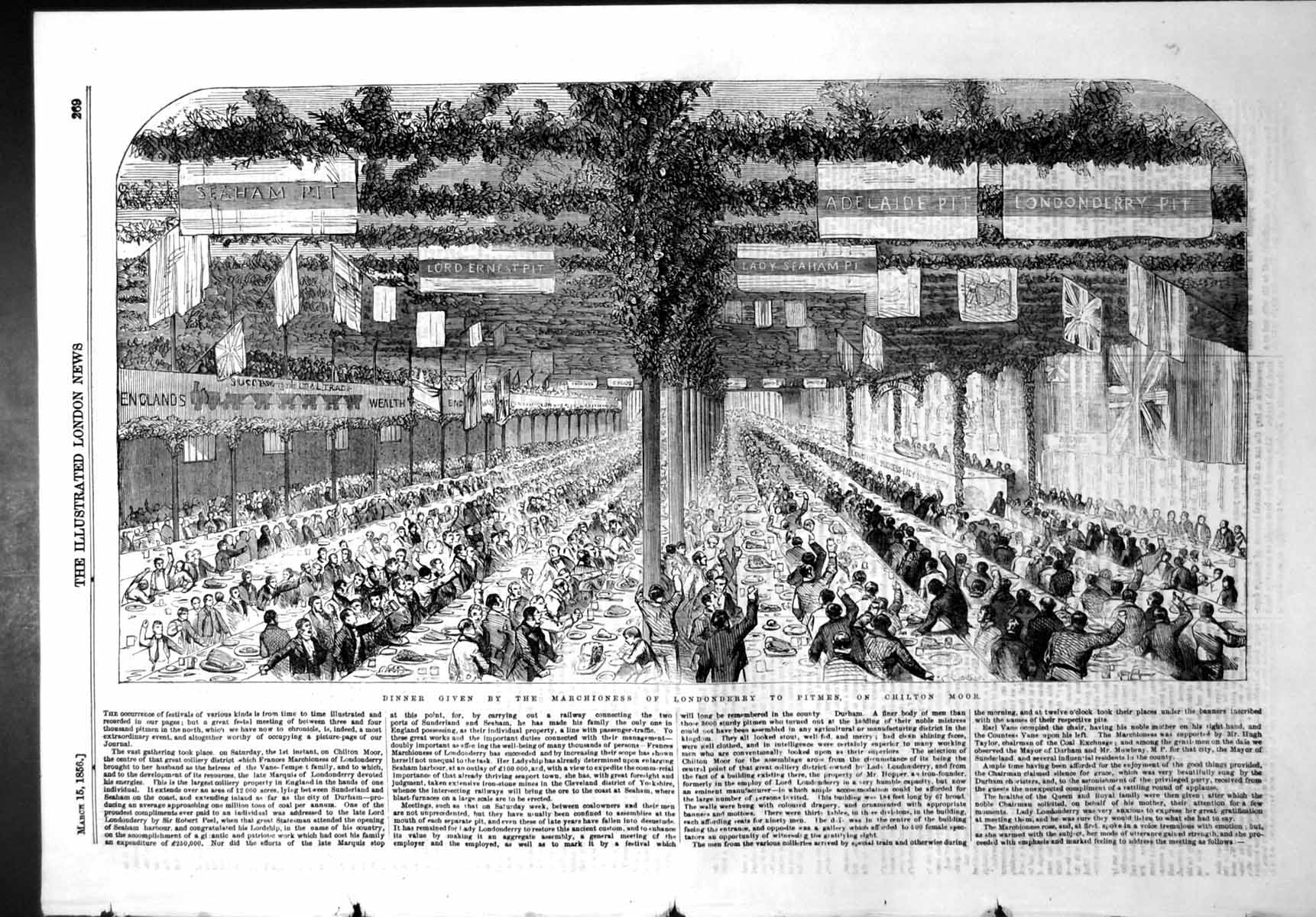 Antique Print Dinner Given Marchioness Londonderry Pitmen Chilton Moor1856 19th