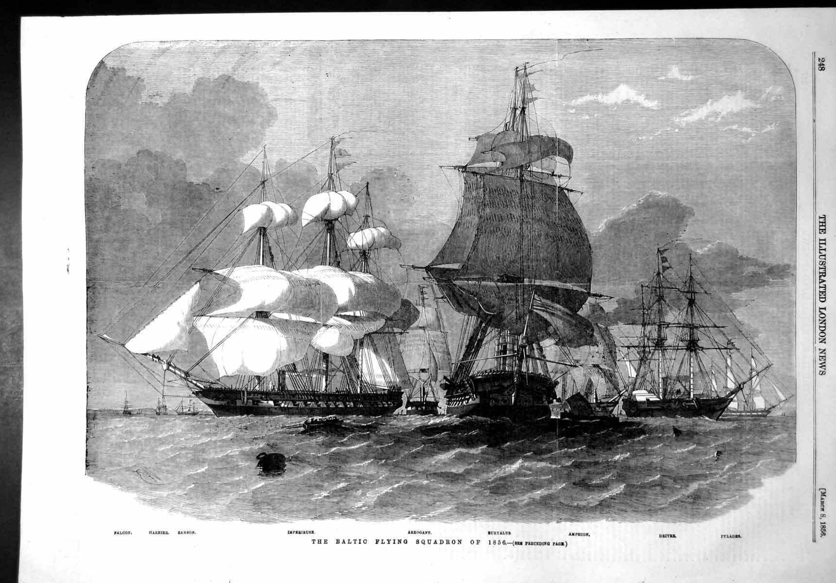 Antique Old Print Baltic Flying Squadron 1856 Arrogant Euryalus Amphion 1856