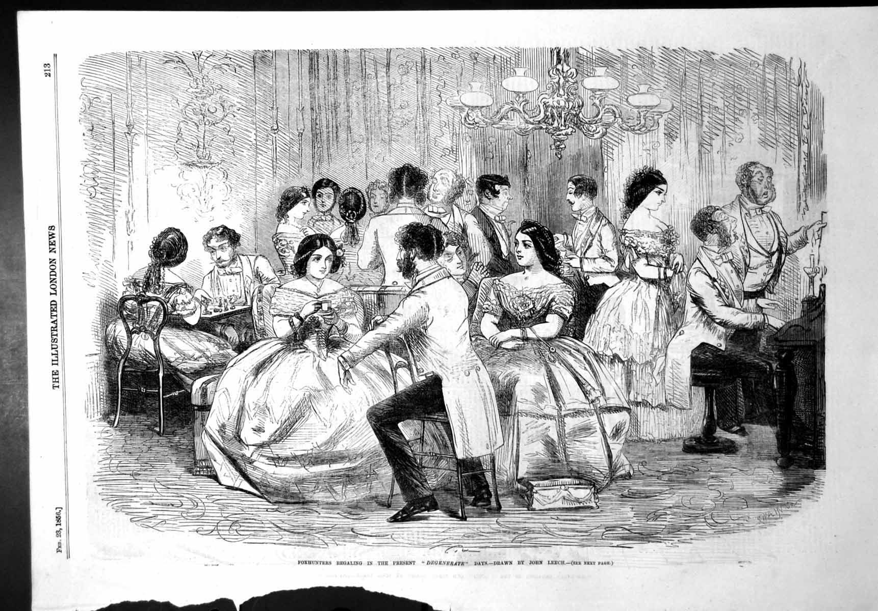 Antique Old Print Foxhunters Regaling Present Degenerate Days John Leech 1856