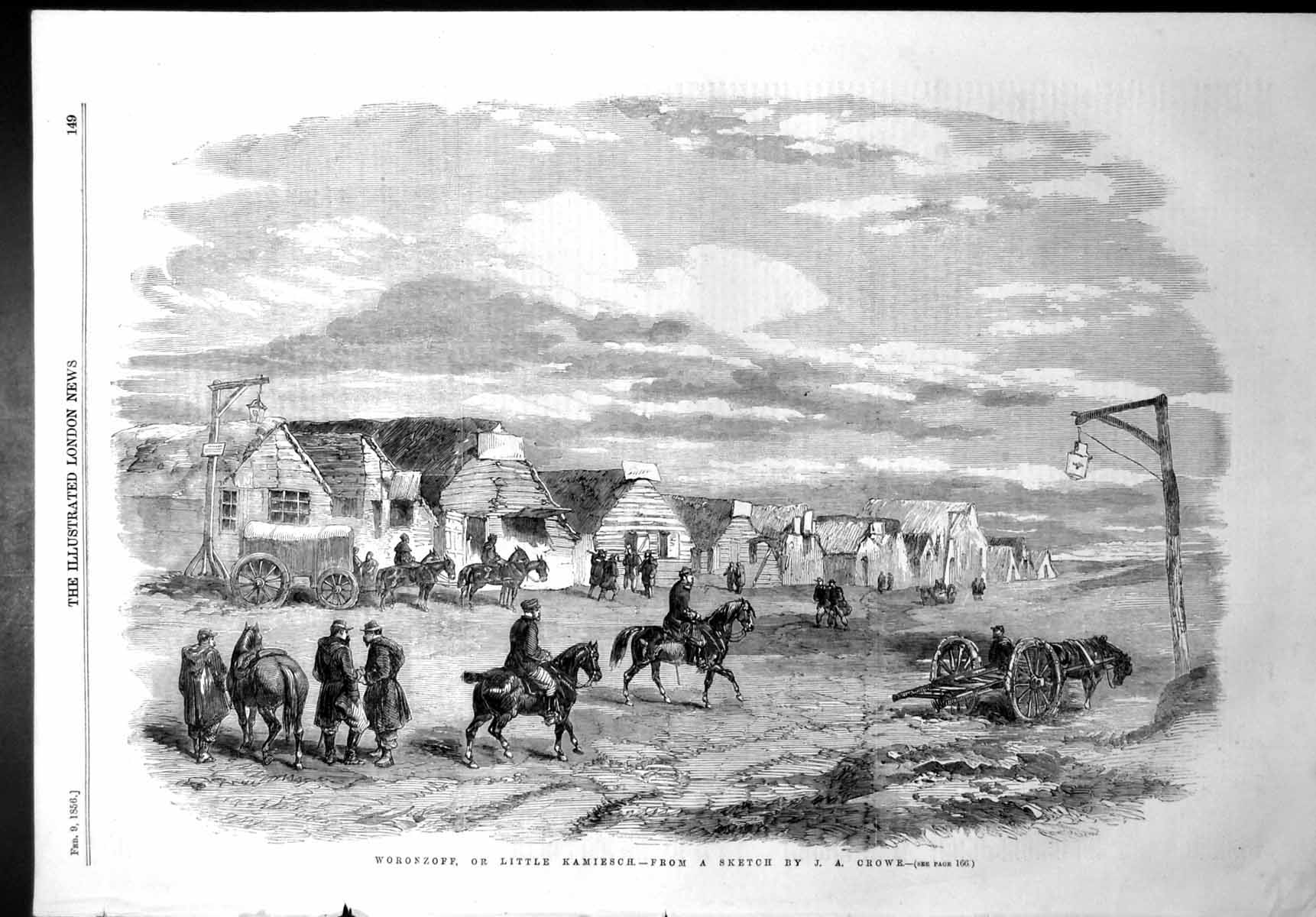 Original Old Antique Print Woronzoff Little Kamiesch Siers Row Huts 1856 19th