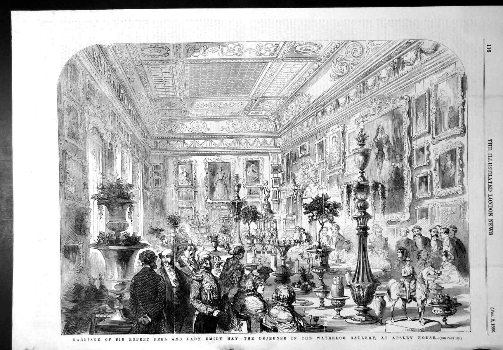 Old Print Marriage Robert Peel Lady Emily Hay Dejeuner Apsley House 1856 19th