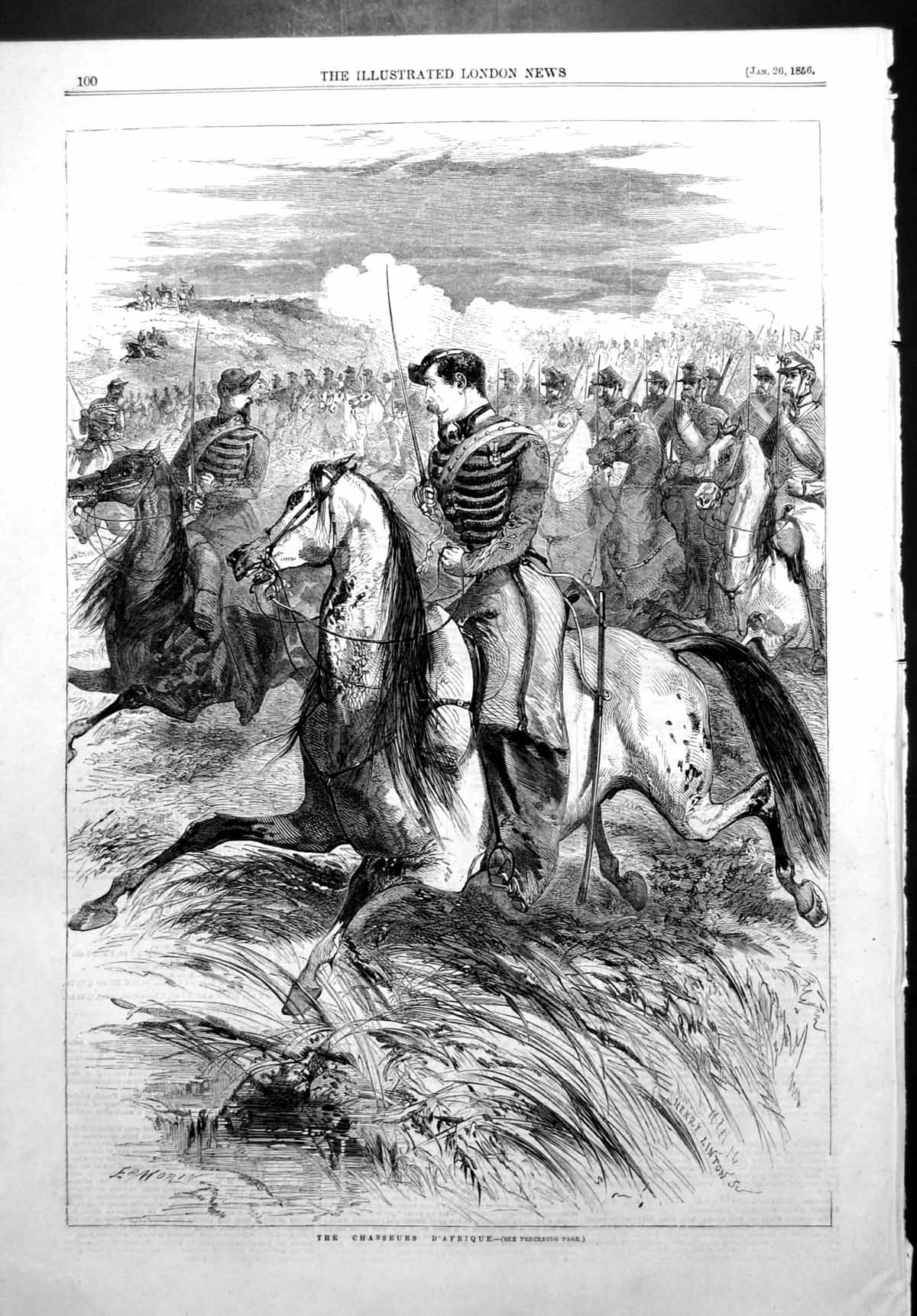 Original Old Antique Print Chasseurs D'Afrique Mounted Zouaves French Army 1856