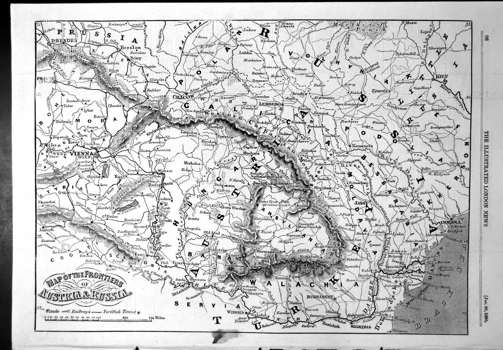 Old Map Frontiers Austria Russia Fortified Towns Roads Railways 1856 Victorian