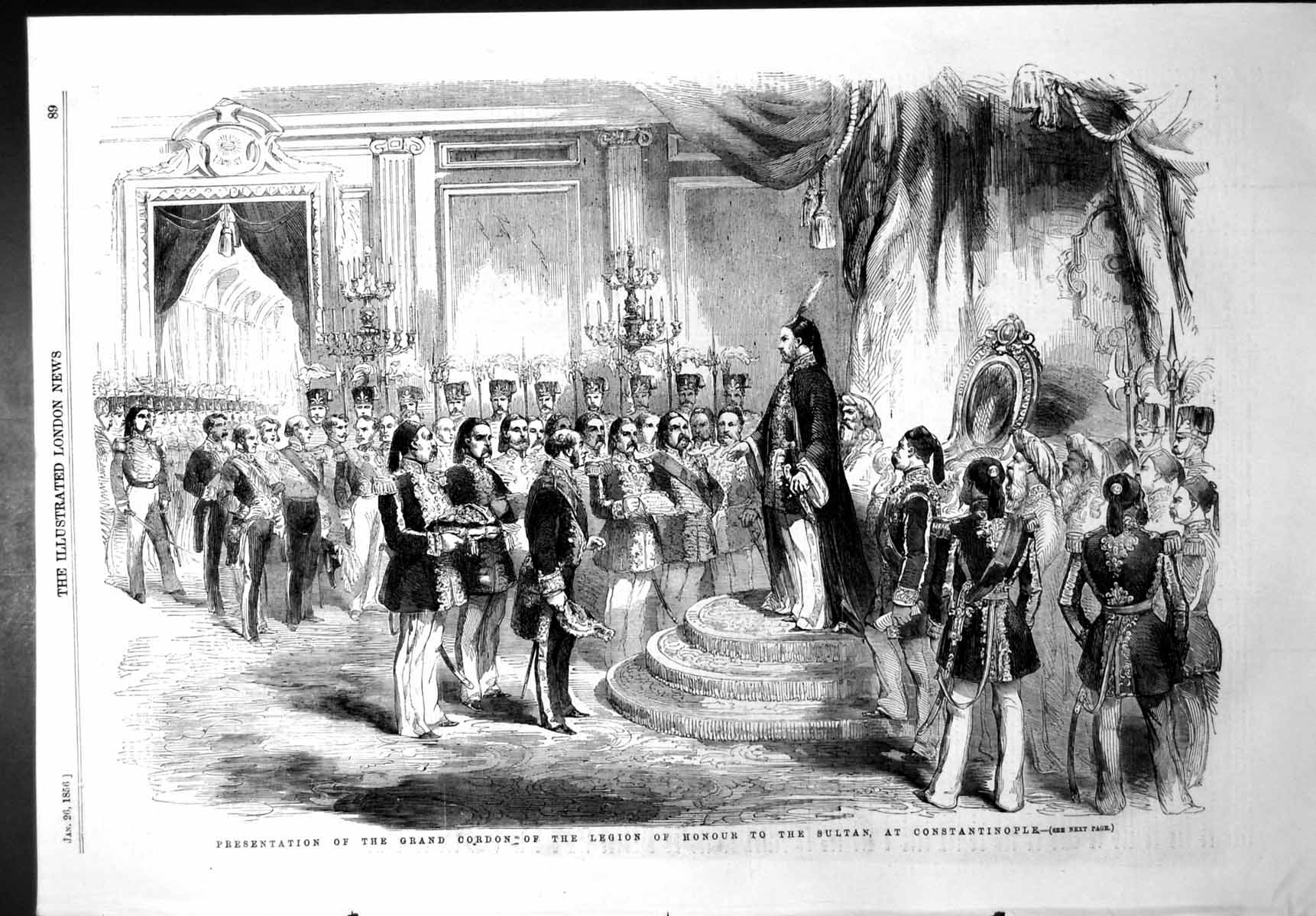 Antique Old Print Presentation Cordon Legion Honour Sultan Constantinople1856