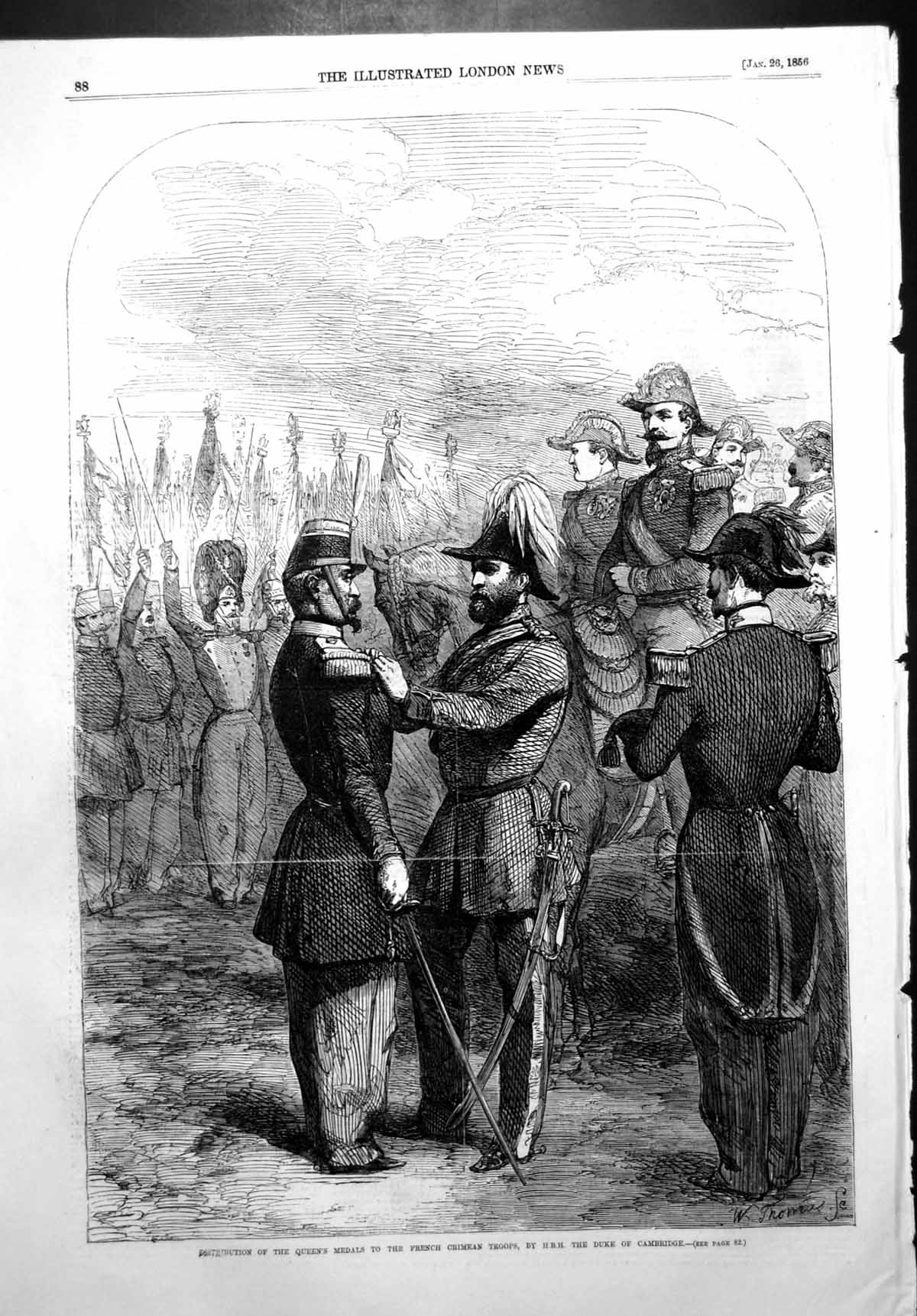 Old Antique Print Queens Medals French Crimean Troops Duke Cambridge 1856 19th