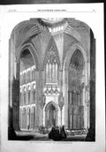 Original Old Antique Print Ely Cathedral Restored Octagon Island Ely 1856 19th