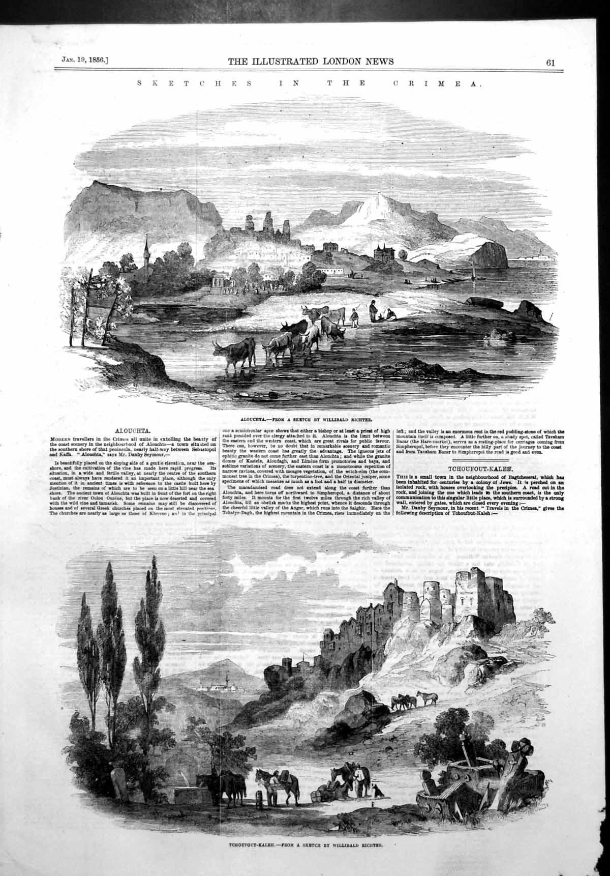 Old Antique Print Crimea Alouchta Tchoufout Kaleh Willibald Richter 1856 19th
