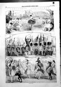 Old Antique Print Christmas Pantomines Drury Lane Haymarket Princess 1856 19th