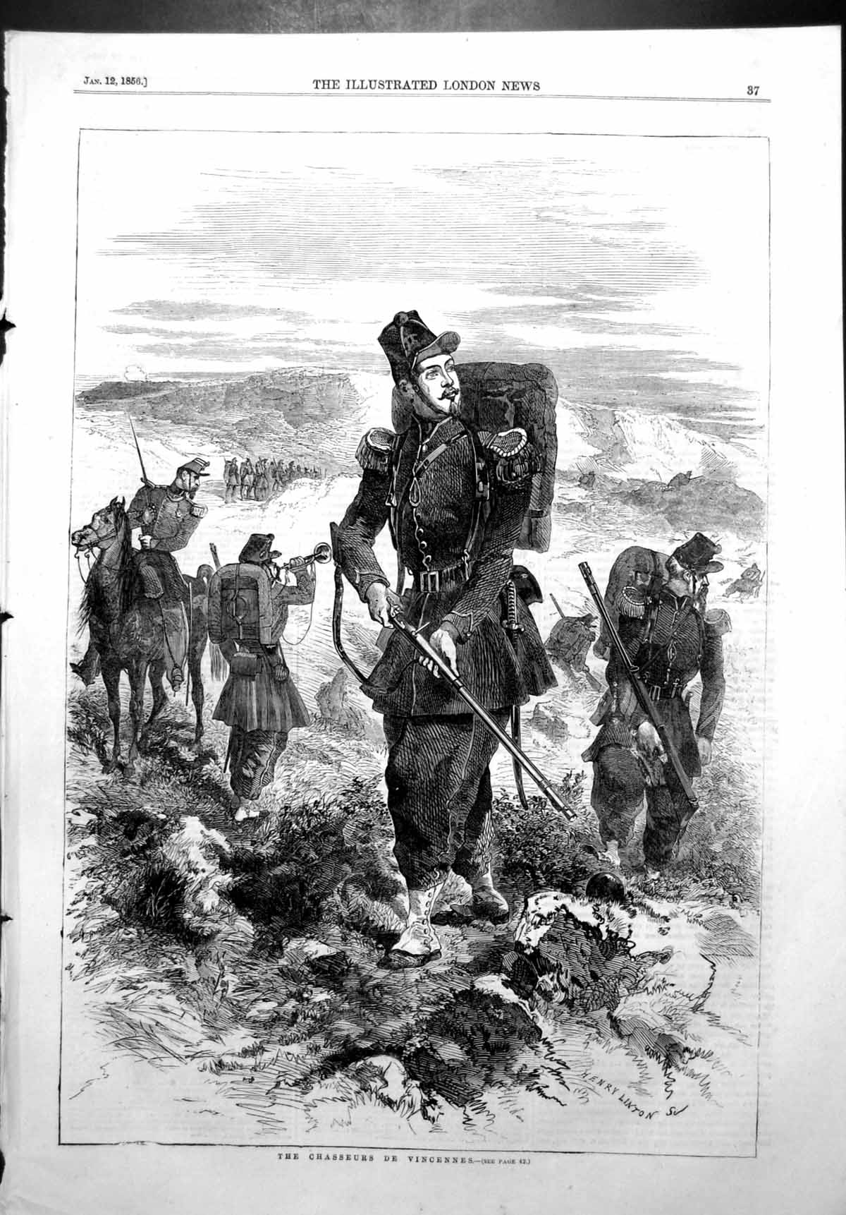 Old Antique Print Chasseurs De Vincennes Siers French Army H Linton 1856 19th