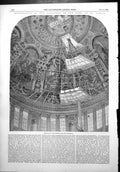 Original Old Antique Print Restoration Paintings Dome St Pauls Cathedral 1853