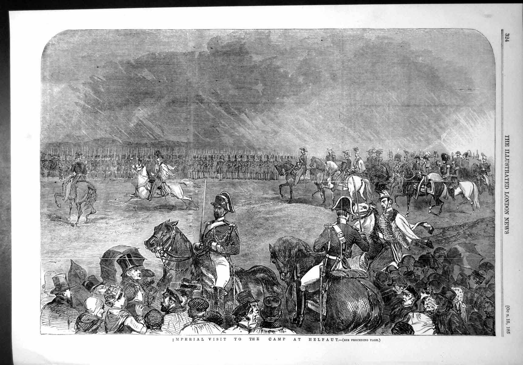 Old Antique Print Imperial Visit Camp Helfaut Emperor Empress French 1853 19th