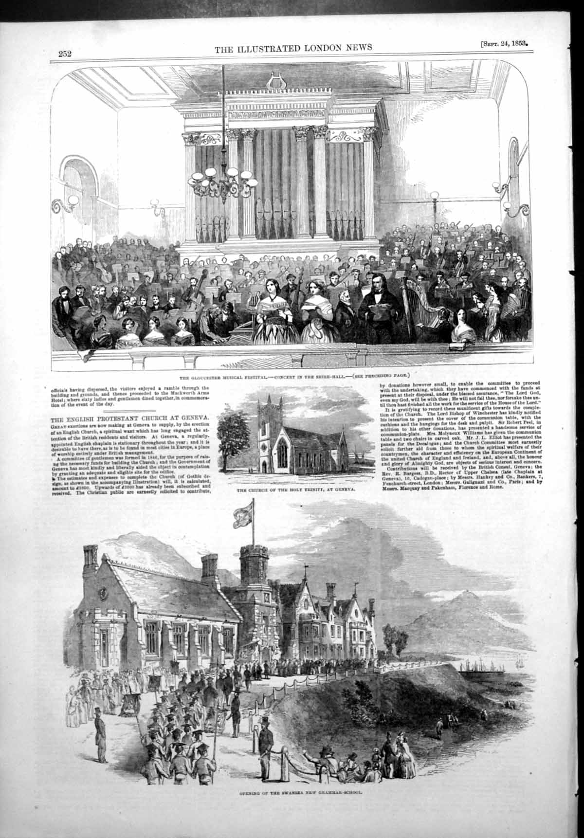 Antique Print Glouchester Music Festival Concert Opening Swansea School1853