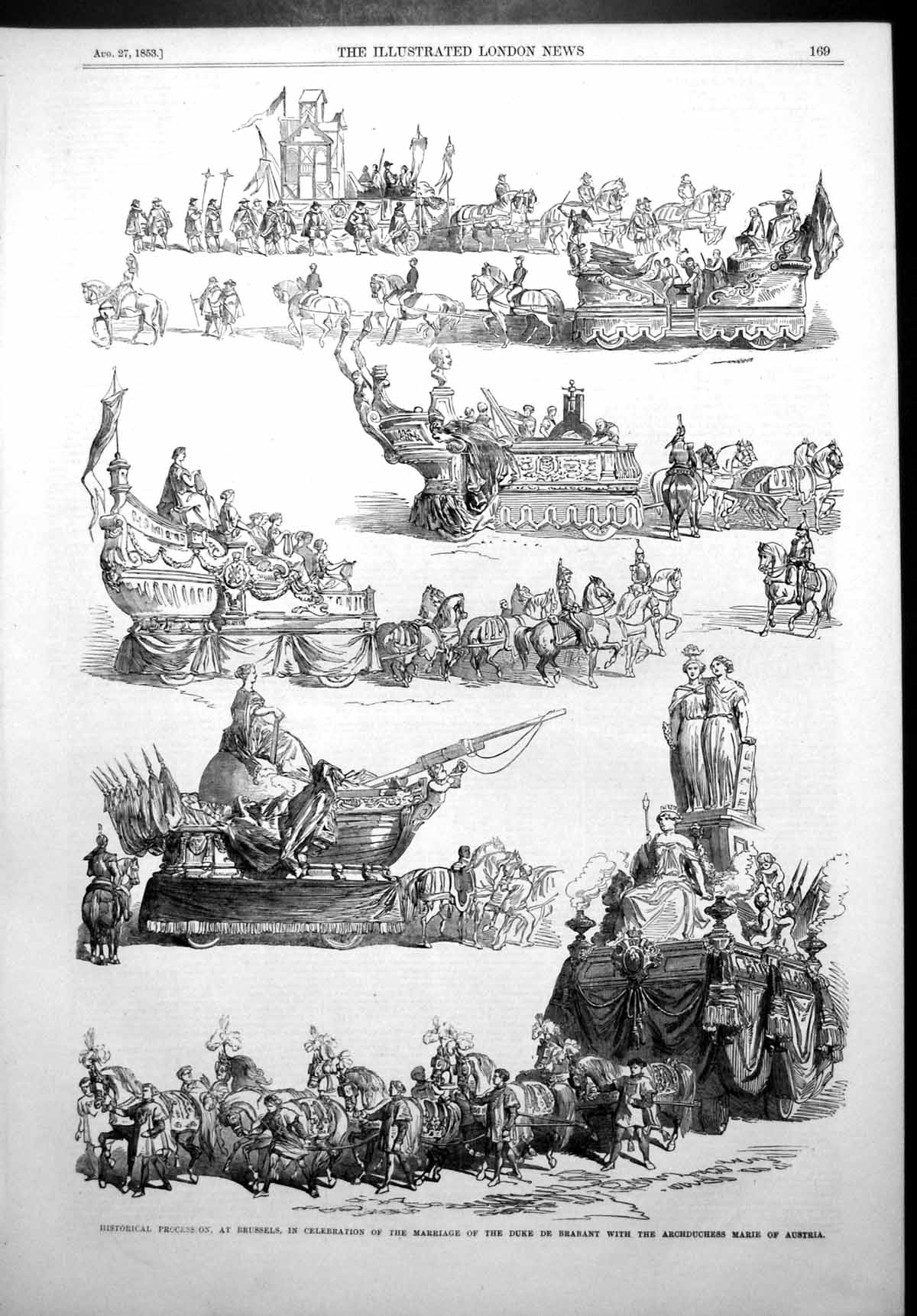 Antique Print Brussels Marriage Duke Brabant Archduchess Marie Austria 1853