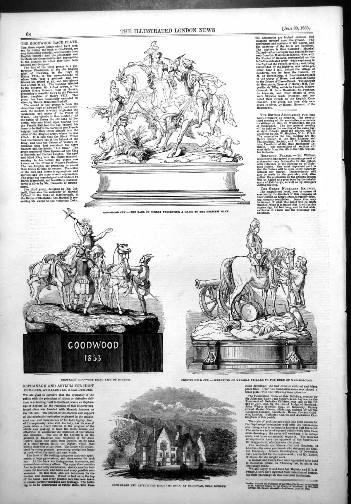 Antique Old Print Goodwood Race Plate Orphanage Asylum Children Baldovan1853