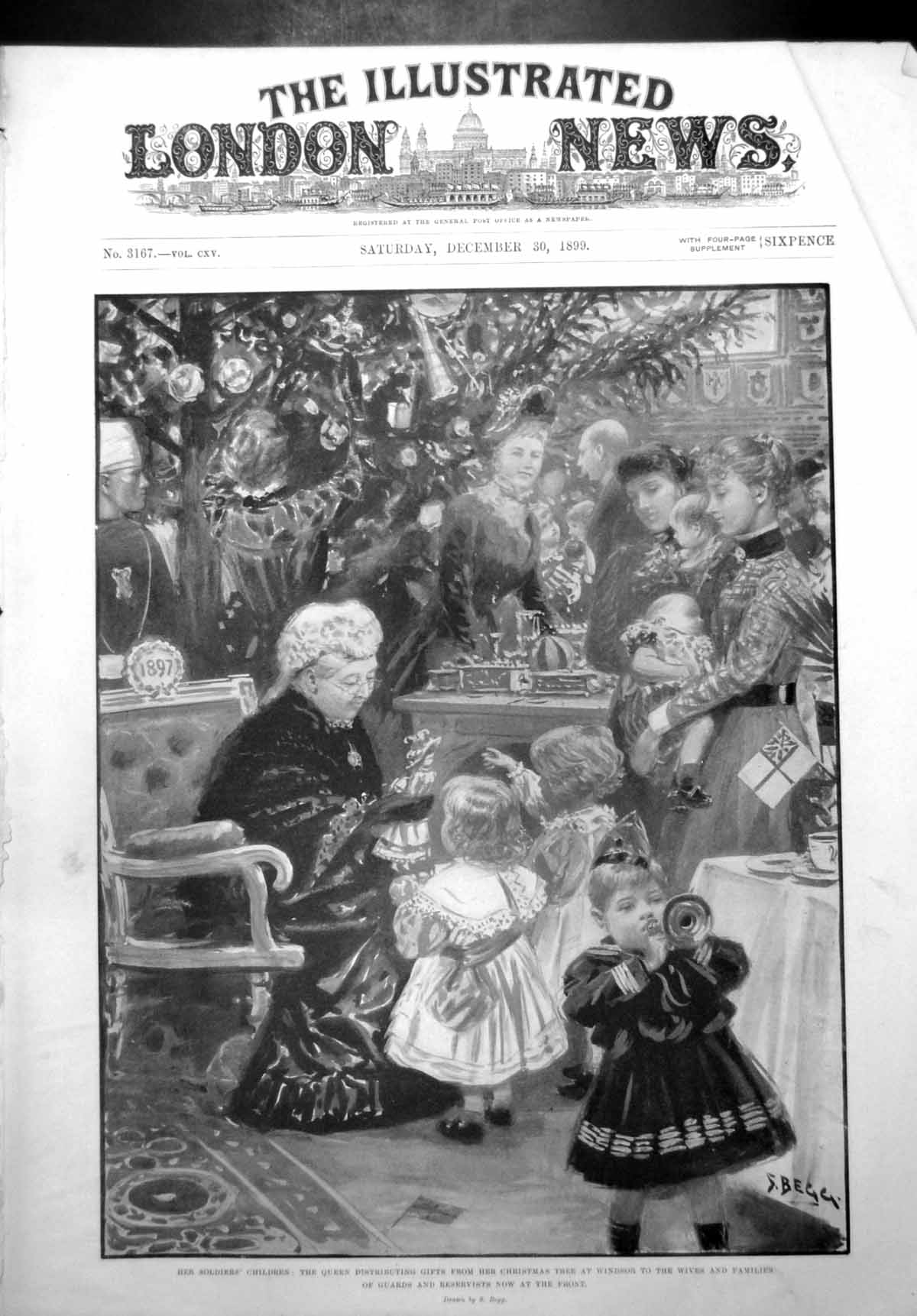 Antique Print Queen Distributing Gifts Christmas Wives Families Siers 1899 19th