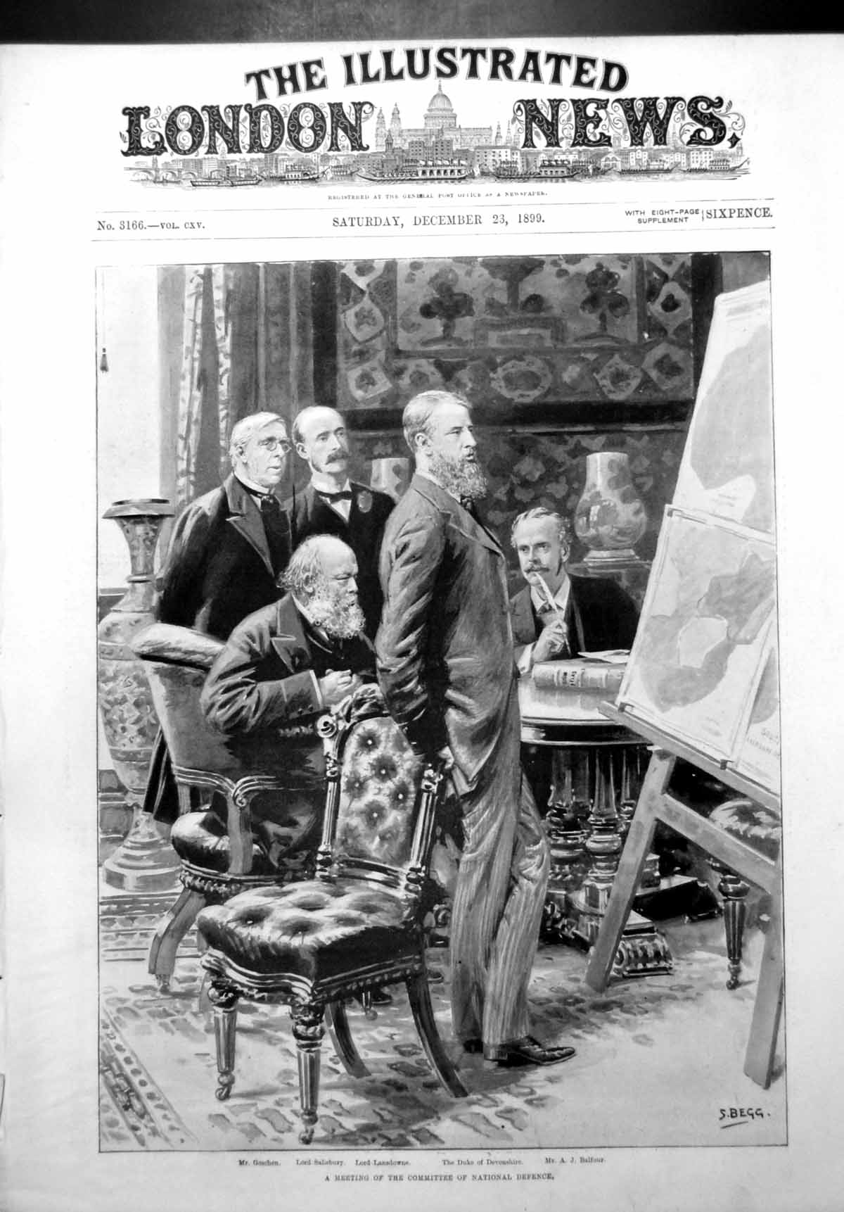 Old Antique Print Meeting Committee National Defence Duke Devonshire 1899 19th