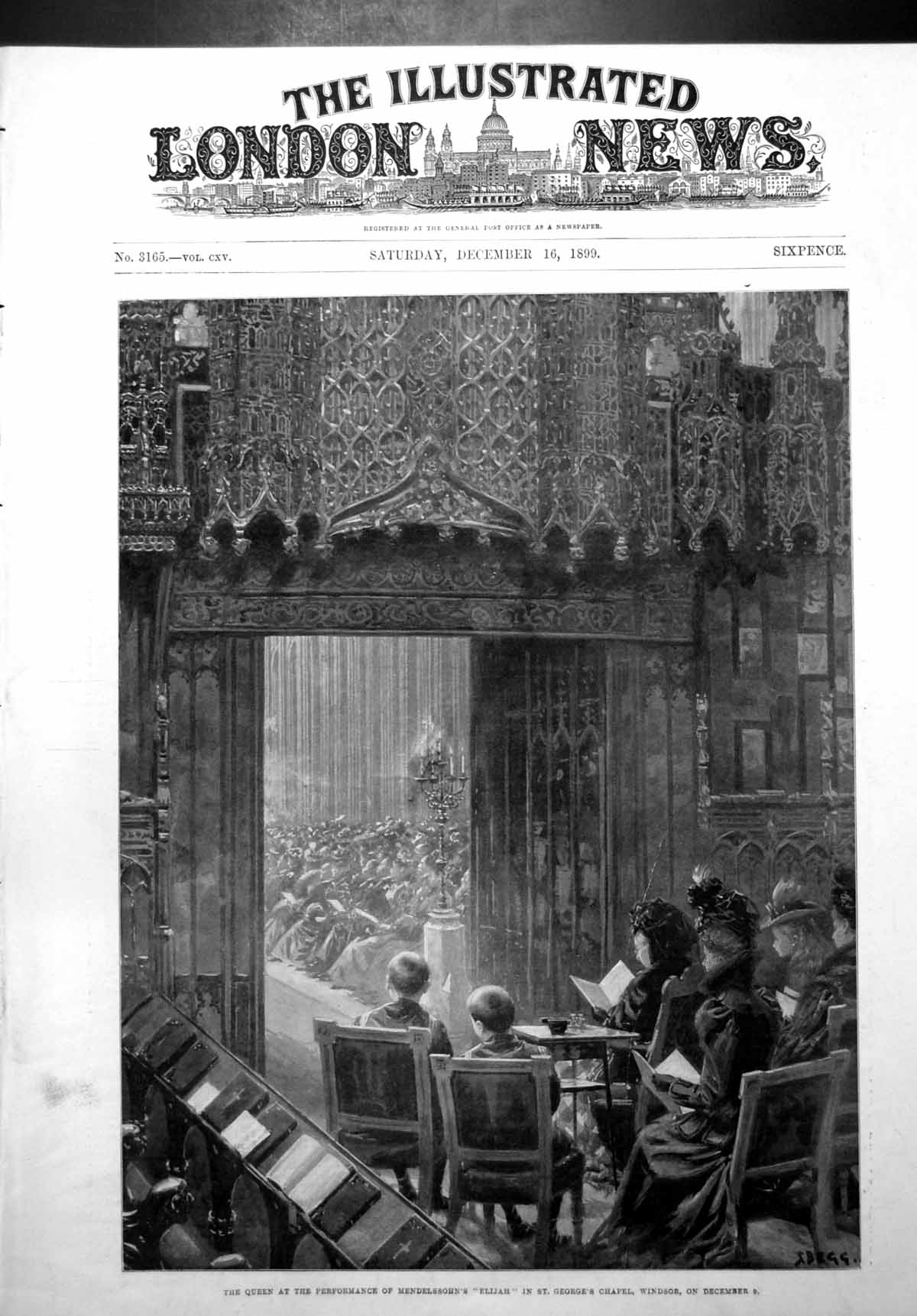 Antique Old Print Queen Mendelssohns Elijah St Georges Chapel Windsor 1899 19th