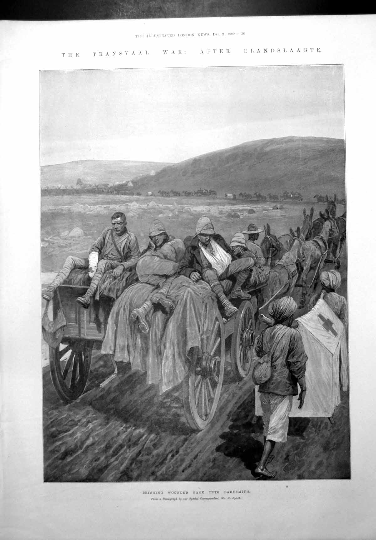 Old Antique Print Transvaal War After Elandslaagte Bringing Wounded 1899 19th