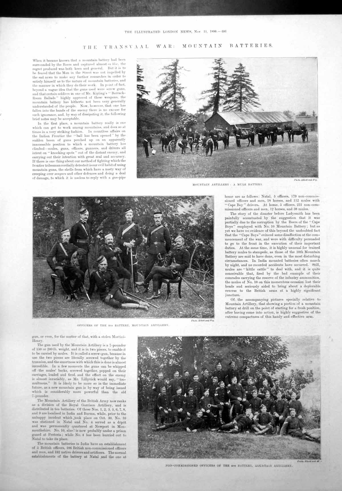 Antique Old Print Transvaal War Mountain Batteries Artillery 4Th Battery 1899