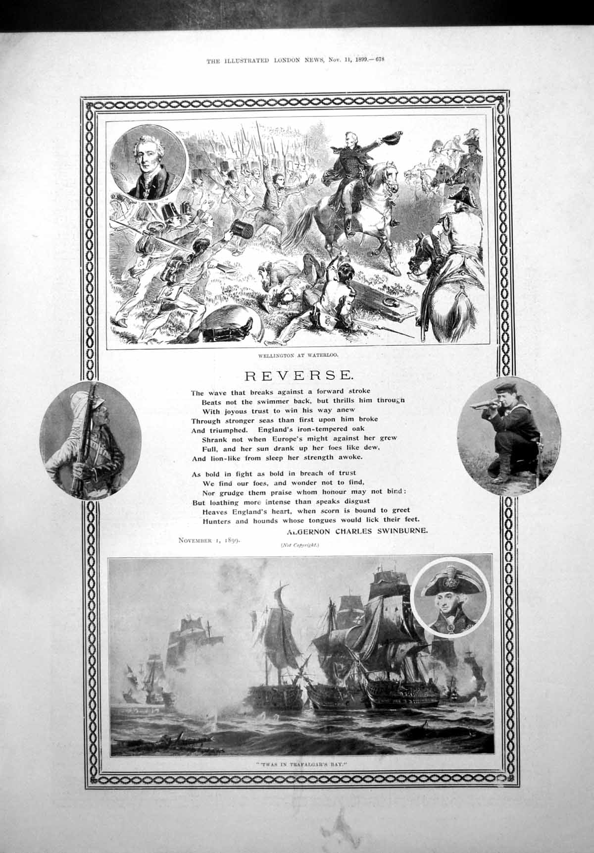 Old Antique Print Wellington Waterloo Reverse Twas In Trafalgars Bay 1899 19th