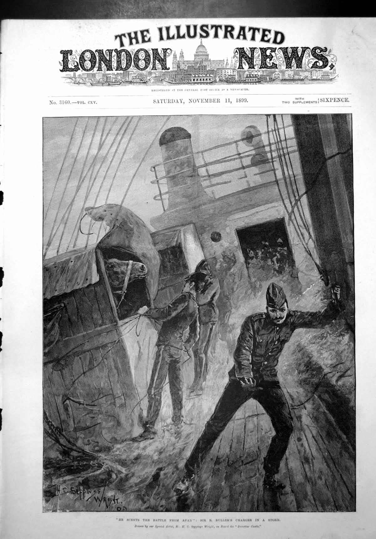 Antique Old Print On Board Dunottar Castle Sir R Bullers Charger Storm 1899