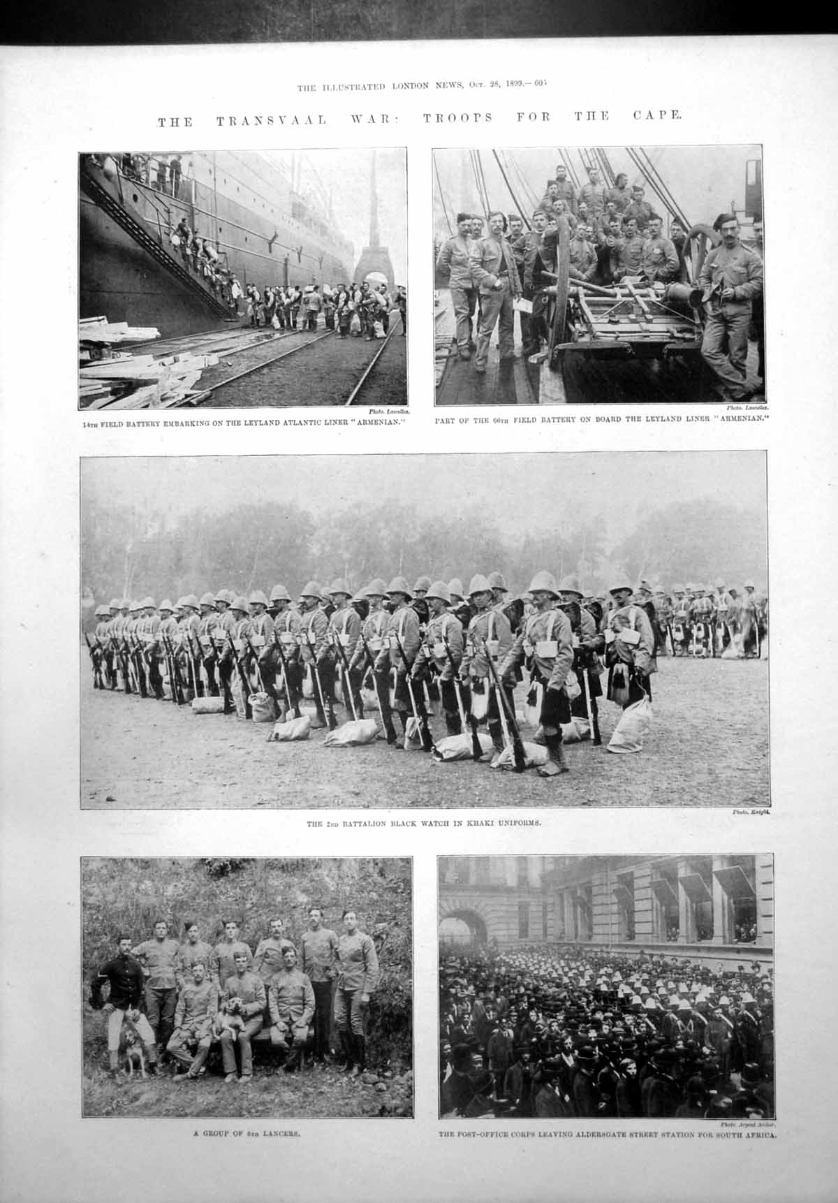 Antique Old Print Transvaal War Troops Cape Black Watch Field Battery 1899 19th