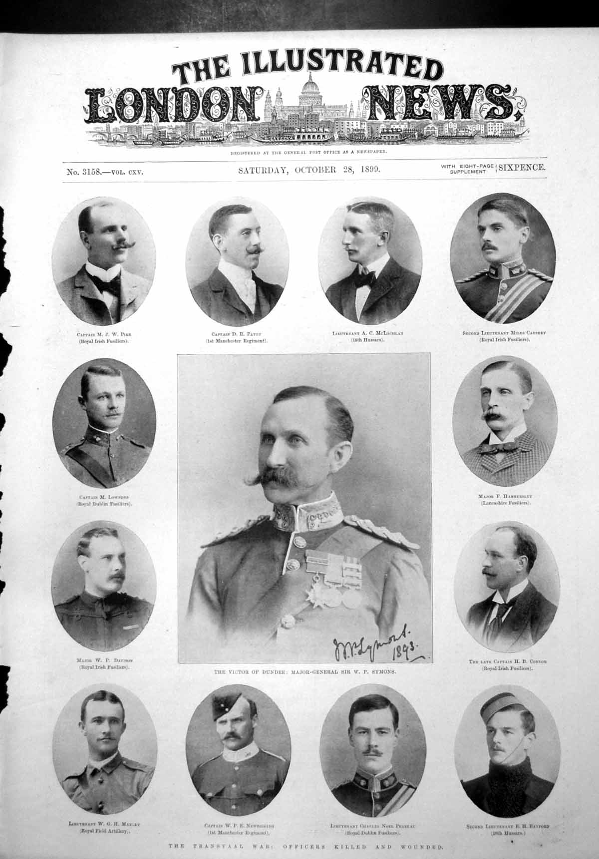 Antique Old Print Transvaal War Killed Wounded Maj Gen Symons Capt Paton 1899