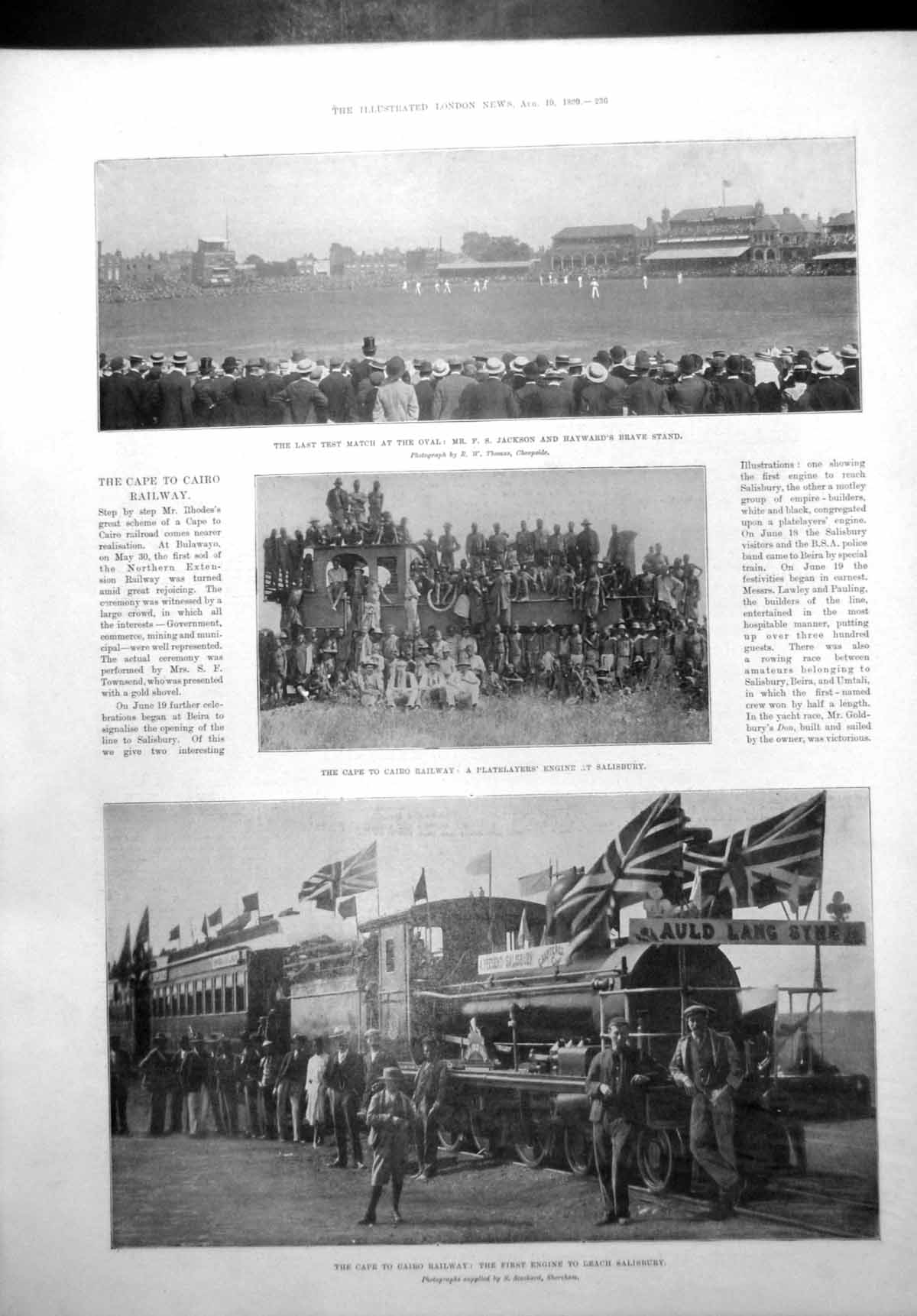 Antique Print Last Test Match Oval Cape Cairo Railway Engine Salisbury 1899