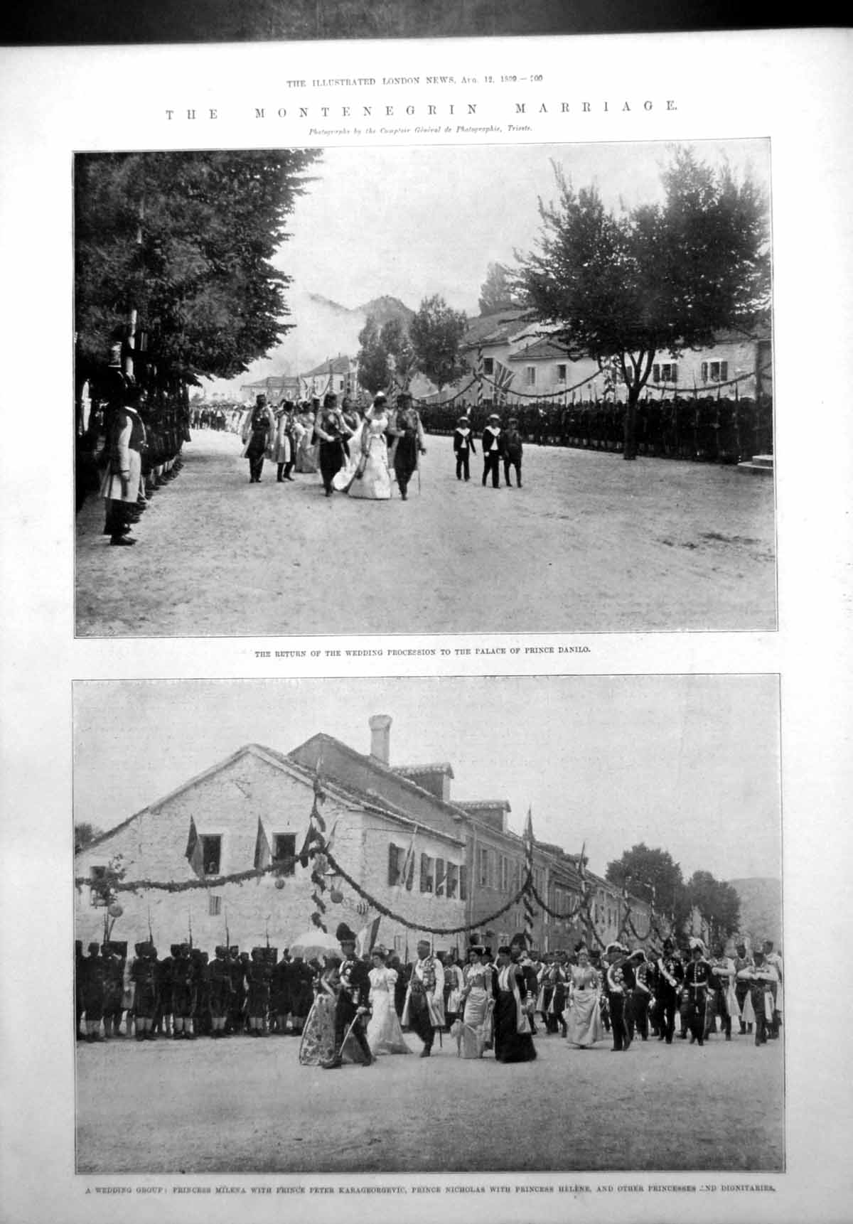 Old Print Montenegrin Marriage Palace Prince Danilo Princess Milena 1899 19th